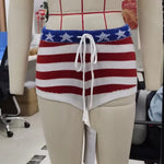 Women Casual Streetwear Shorts Elastic Waist Stars and Stripes Print Slim Fit Skinny Shorts Knitted Micro Shorts