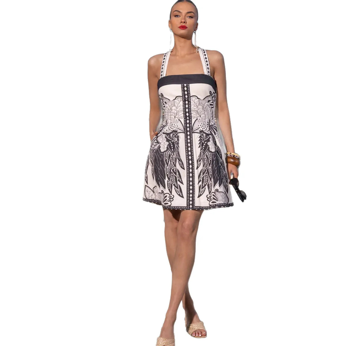 Fashion Color Bohemian Style Print Dress Women Summer New A-line Sleeveless Short Dresses Vacation Commuting Clothing Vestidos