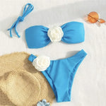 Sexy Flower Bandeau Swimwear Thong Bikini 2026 Women Lace-up Swimsuit Swimming Bathing Suit Brazilian Bikinis Sets Mujer Biquini