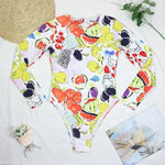 2026 Sexy One Piece Swimsuit Swimwear Women Long Sleeve Backless Vegetables Fruits Print Sports Surfing Bathing Suit Beachwear