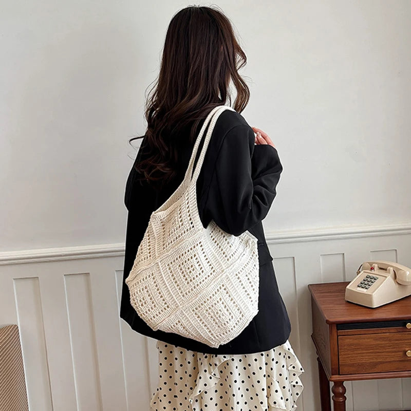 Yarn Hollow Out Large Capacity Shoulder Bags Summer New Ladies Bags Casual Soft Versatile Women's Handbags