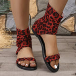 Women Sandals New Fashion Round Toe Back Zipper Sandals Female 2026 Summer Trendy Leopard Print Casual Shoes