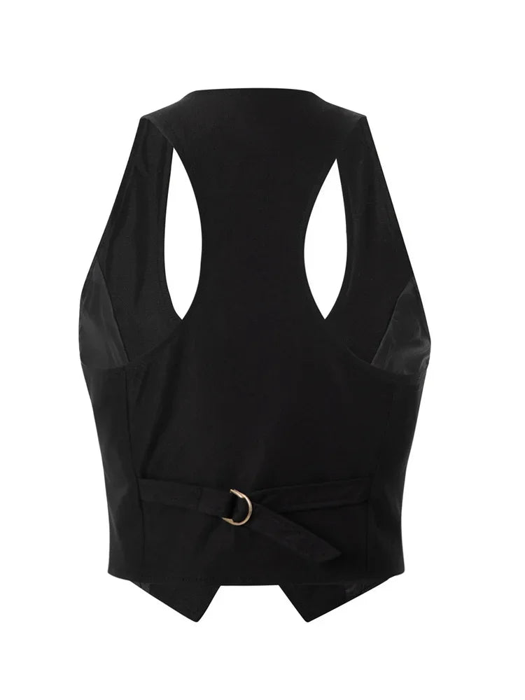Women WaistcoatVintage Sleeveless V Neck Button Down Vest Blazer Fashion Top