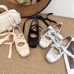2026 Women Satin Ballet Shoes Breathable Lightweight Ribbon Lace Up Non Slip Square Toe for Office Summer Daily All Season Wear