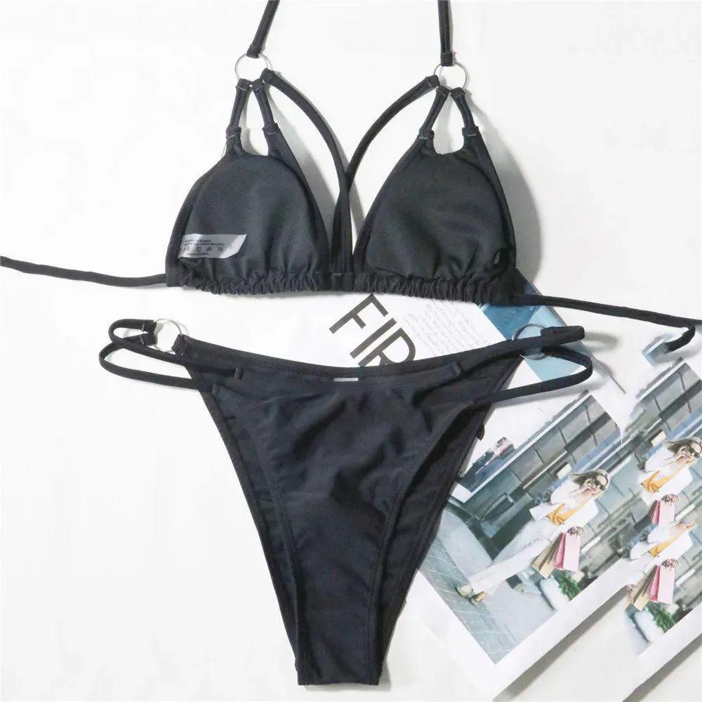 Sexy Black Micro Thong Bikinis Sets 2026 Women String Halter Swimwear Mini Swimsuits Bathing Suit Biquinis Bathers Bikini Femme