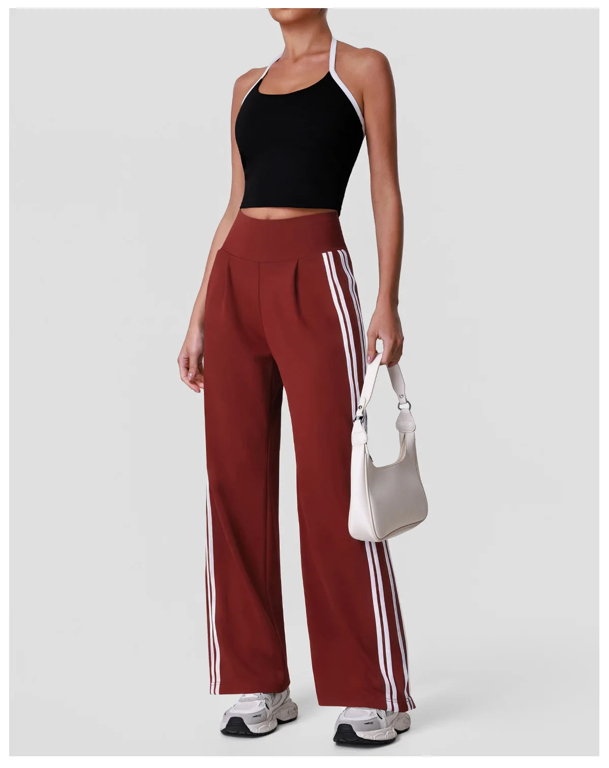 New Contrasting Striped Yoga Sets Women Hanging Neck Slim Sports Vest Gym Outfits High Waist Pocket Pants Running Fitness Suits