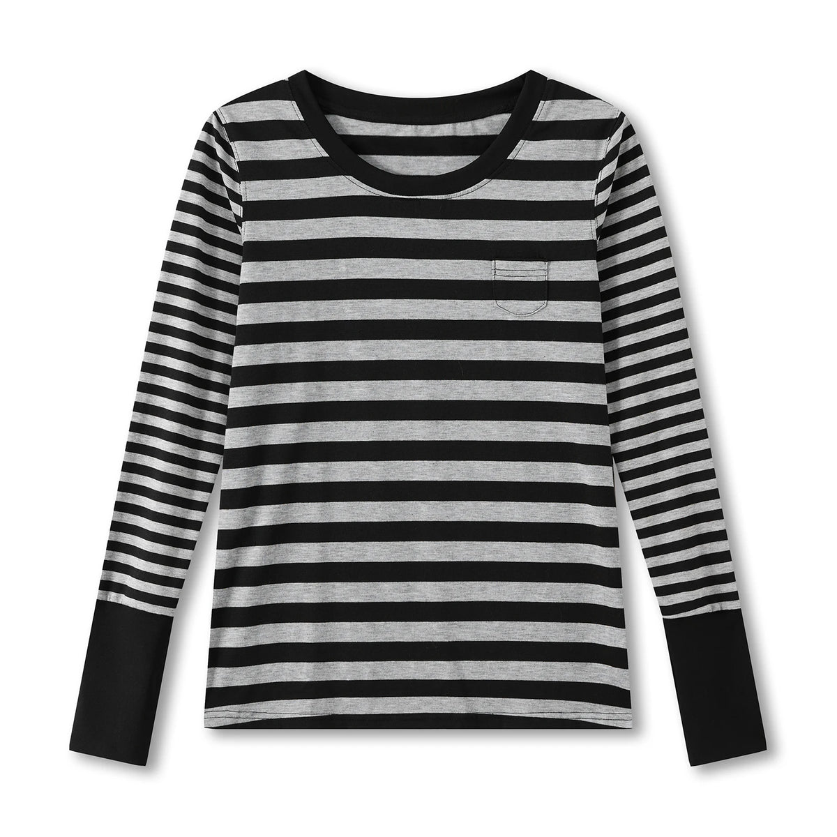 Women Striped Print Long Sleeve Tops Fitted Round Neck Fall T-shirts Casual Streetwear for Daily Office Party