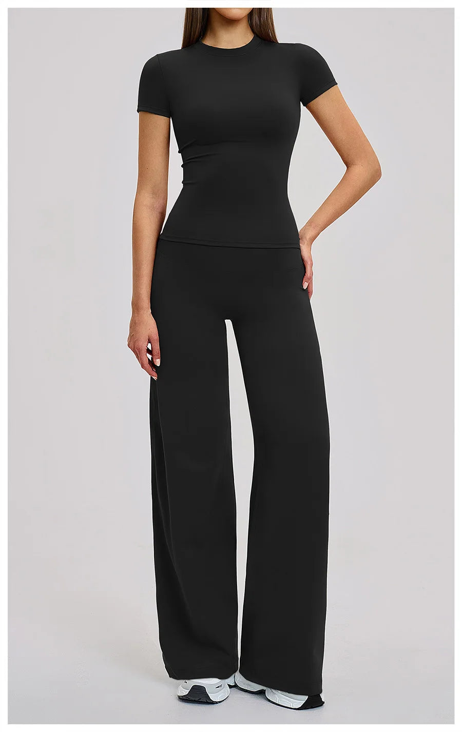 Yoga Set 2 Pieces Women Fitness Sportswear Gym Loose wide-leg pants Long-sleeved T-shirt Sports Crop Tops Tracksuit Workout Wear