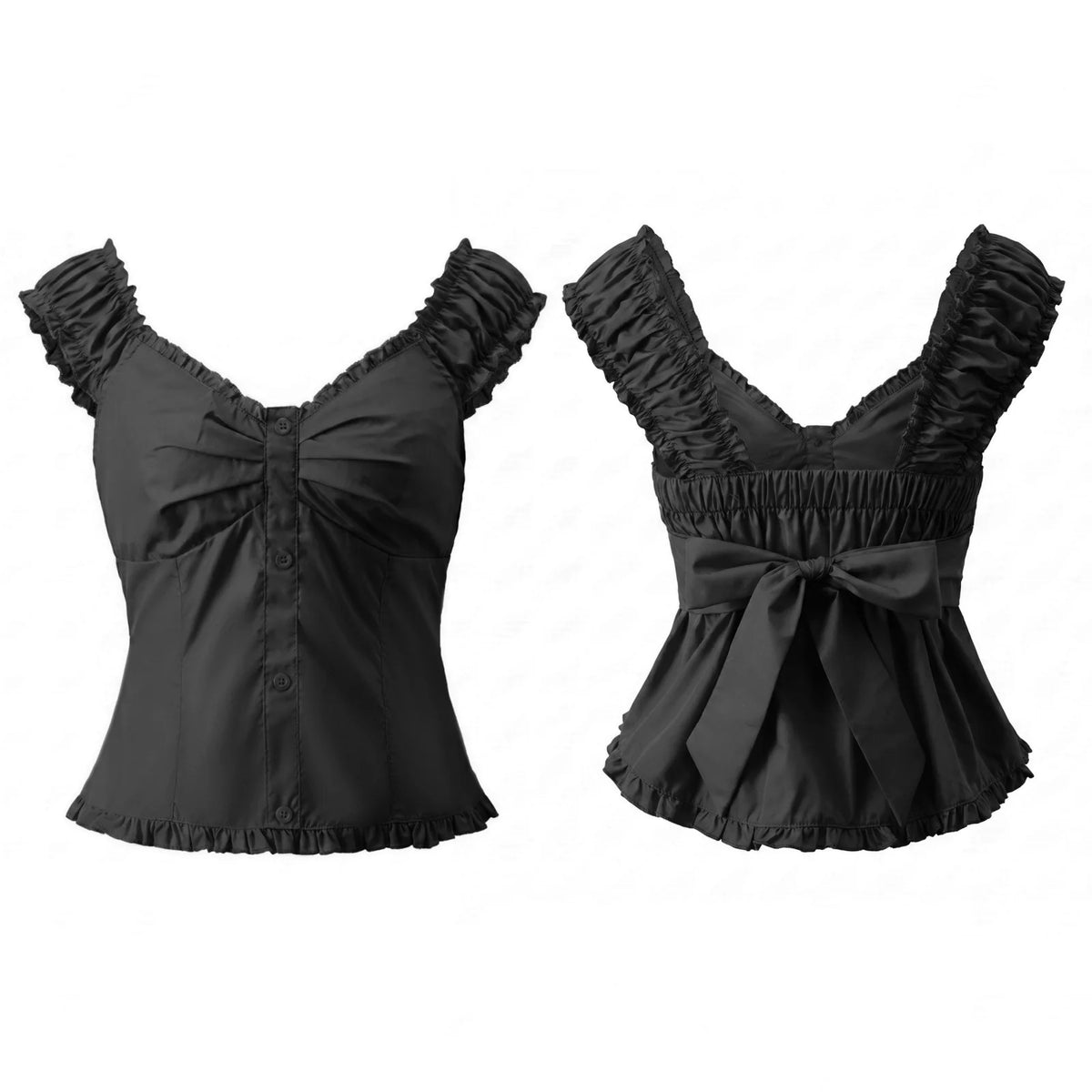 Women Square Neck Tops Botton Down Cap Sleeve Crop Blouse Summer Retro Casual Daily OfficeBack Tie Shirts