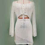 2026 Bikini Cover-up Beach White Crochet Tunic Knitted Summer Bodycon Mini Dress See Through Hollow Out Sexy Women Cover Up