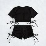 Crop Top Shorts Bottom Swimsuits Women Black Drawstring Swimwear Ribbed Bikinis Sets Bathing Suit Beach Wear Bikini Mujer 2026