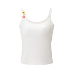 Fashion Solid Color Thin Strap Floral Chest Pad Women White Ribbed Top With Sleeveless Slim Fit Casual Summer Top Charming 3N4J