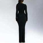 Trendy Solid Color Slim Long Dresses Women Sexy Deep V-neck Hollow Out Leace-up Package Hip Bodycon Party Dress Female Vestidos