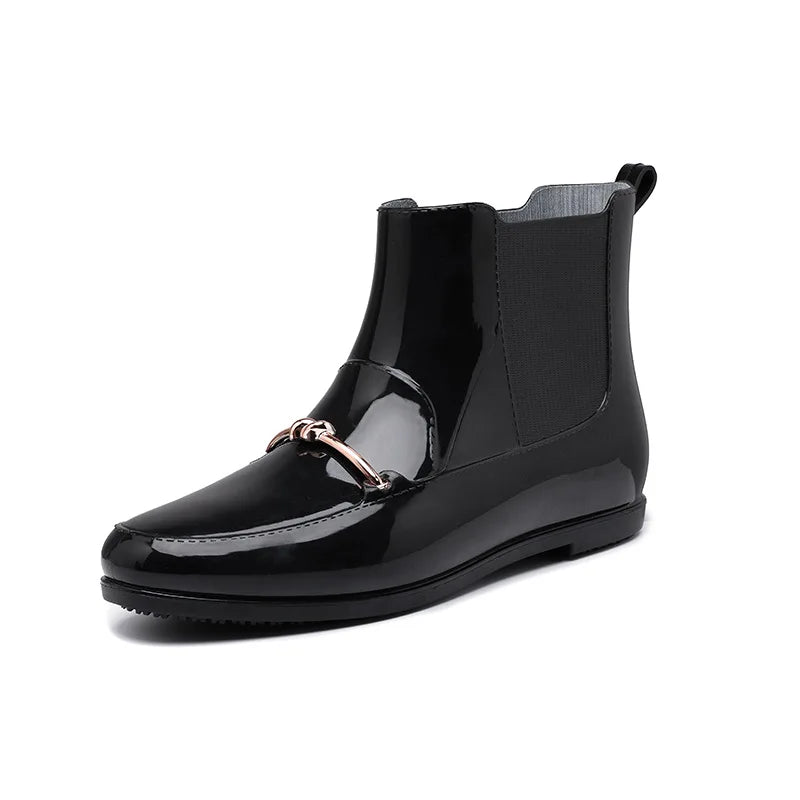 Women Rainning Boots Fashion Ladies Walking Waterproof Ankle Rubber Rainboots Casual Thick Bottom Low Heel Short Boot 2024