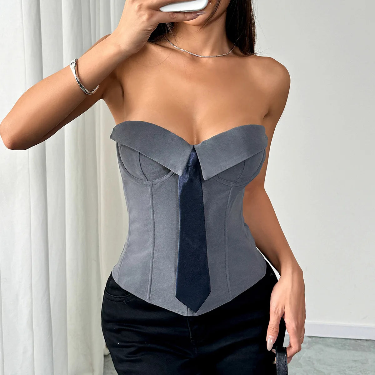Spring Summer Women's Tank Top 2026 New Sexy Strapless Crop Top Fashion American Style Fishbone Corset Lady Night Club Camisole
