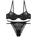 French Sexy Lingerie Ultra-thin Satin Lace Lingerie Set Anti Sagging Bra Half Cup Ultra-thin Lace Gather Anti-sagging Bra Set