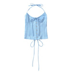 Vietnamese Sexy Backless Halter Neck Camisole For Women Niche Deep V-neck With Hook And Fishbone Waist-cinching Satin Top 02BG