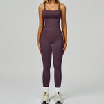 2 Pieces Women's Seamless Yoga Set Fitness Running Sports Set Slim Fit High Waist Beautiful Back Tracksuit