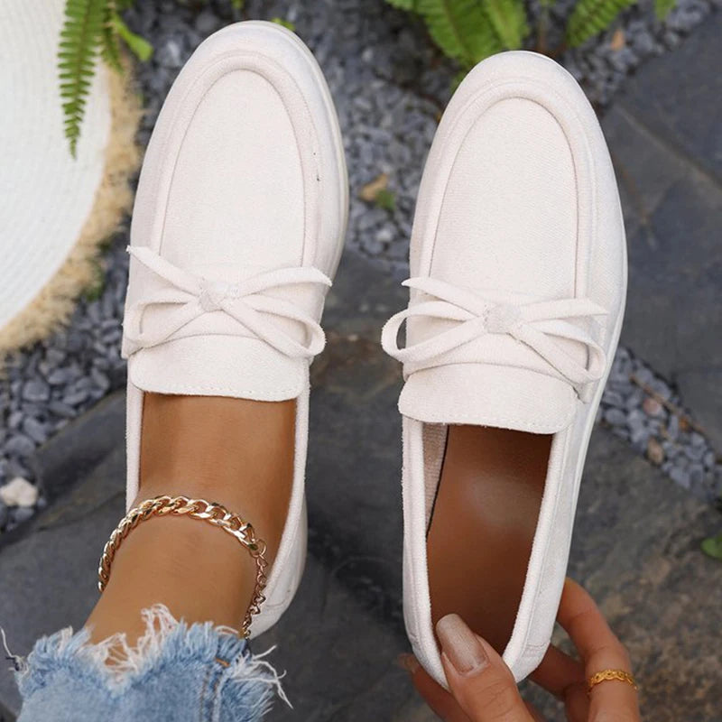Solid Color Faux Suede Flat Shoes Women Spring Autumn Plus Size Bowknot Flats Woman Round Toe Non Slip Casual Shoes Female
