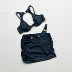 Black Color 3 Pieces Suit Women Sexy Hollow Out Micro Bikini Set+Skirt Cover-up Beachwear Female Bathing Suit Backless Biquini