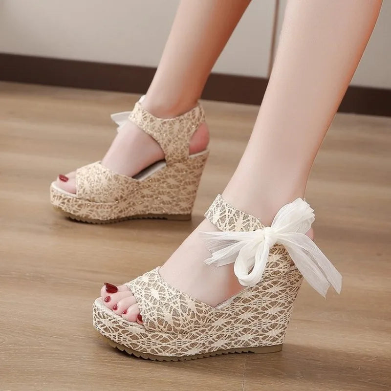 2026 Women's Wedges Sandals SummerMesh Peep Toe Platform High Heel Women Sandals