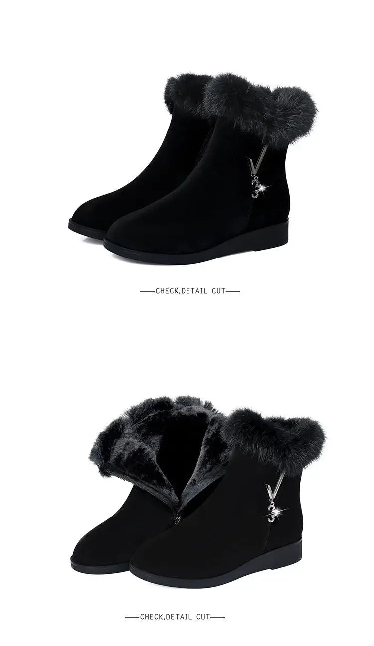 Plush Womens Boots Comfortable Hick-soled Fur Shoes Fashion Ladies Shoes Zipper Women Vulcanized Shoes Anti-slip Chaussure Femme