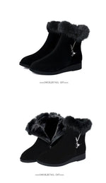 Plush Womens Boots Comfortable Hick-soled Fur Shoes Fashion Ladies Shoes Zipper Women Vulcanized Shoes Anti-slip Chaussure Femme