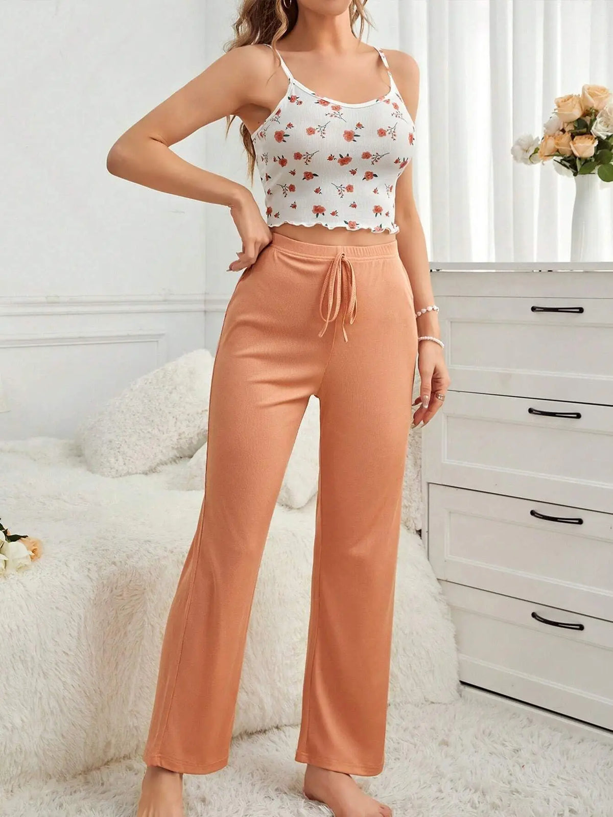 New Women's Pajamas Home Clothes Summer Sexy and Comfortable Printed Straps Casual Wide Leg Pants Pajama Set Hot Selling Y2K