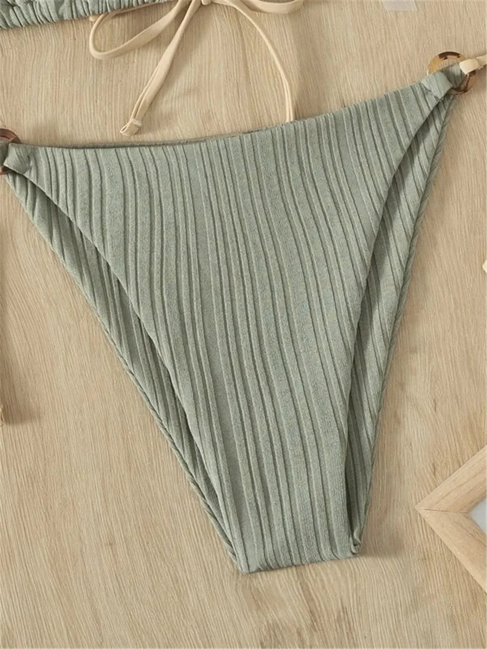 Light Blue Ribbed Swimwear String Bikinis Sets Woman 2026 Sexy Swimsuit Ring Bathing Suit Brazilian Micro Bikini Thong Donna