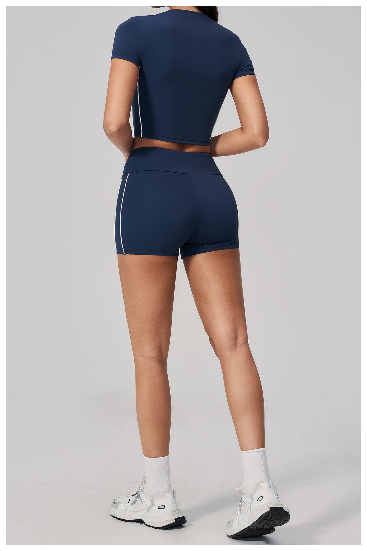 Color Contrast Yoga Suit Women Short Sleeve O Neck Sports T Shirts Tracksuit Outwear High Waist Shorts Gym Running Fitness Suits