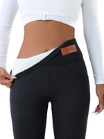 Women's High Waist Thermal Leggings, Winter Plush Lined Fleece Pants with Pockets, Soft Stretchy Comfy for Casual, Fitness