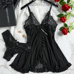 Sexy Lingerie Set Women Erotic Bra Nightdress Sexy Lace Sleepwear Solid Slim Soft Dresses V Neck Full Slip Sleepwear & Dresses