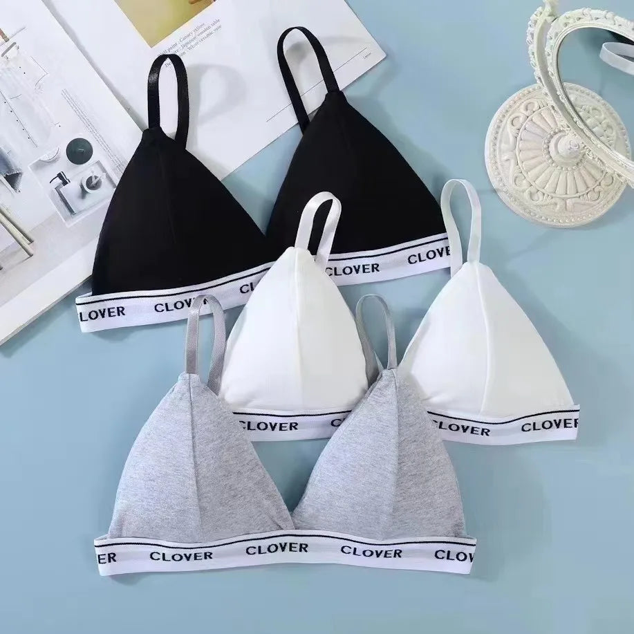 Women Cotton Bra Non-wire Bralette with Pad Wireless Letter Print Bras for Women Sexy Deep V Triangle Cup Underwear
