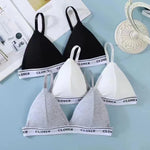 Women Cotton Bra Non-wire Bralette with Pad Wireless Letter Print Bras for Women Sexy Deep V Triangle Cup Underwear
