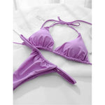 Wrinkled High Cut Mini Micro Thong Bikini Women Swimwear Female Swimsuit Two-pieces Bikini Set Halter Bather Bathing Suit Swim