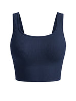 Yoga Sports Bra Plus Size Solid U Neck Tank Bra Wireless Wide Straps Removable Pad Ribbed Bra for Gym Street Outfit