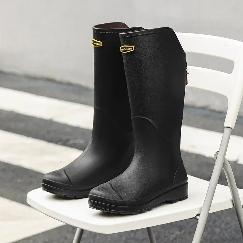 Women's Rain Boots Anti Slip Thick Soles Outdoor Long Tube Rain Boots Waterproof Fashion Wear-resistant Kitchen Women's Boots