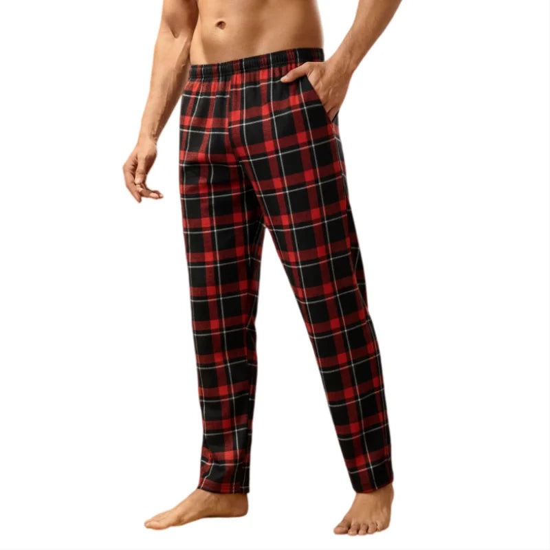 Men's High-Waisted Check Pajamas Pants Loose Fit Stylish Sleep Bottoms Home Wear Long Pants for Spring and Autumn
