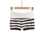 Stripe Fold Over Waist Knit Shorts For Women Soft Stretch Ribbed Fabric Relaxed Fit Retro Perfect For Casual Street Style V0HI