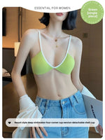 MOYISU Lingerie Women Thin Summer French Small Breasts Sexy Deep U Shell Cup Spice Girl Fashion No Trace No Underwire Bra Bra