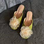 Women's Slip-On Sandals 2026Summer New Floral Closed-Toe Half Slippers,Elegant Style,Perfect with Dresses,Gentle Summer Footwear