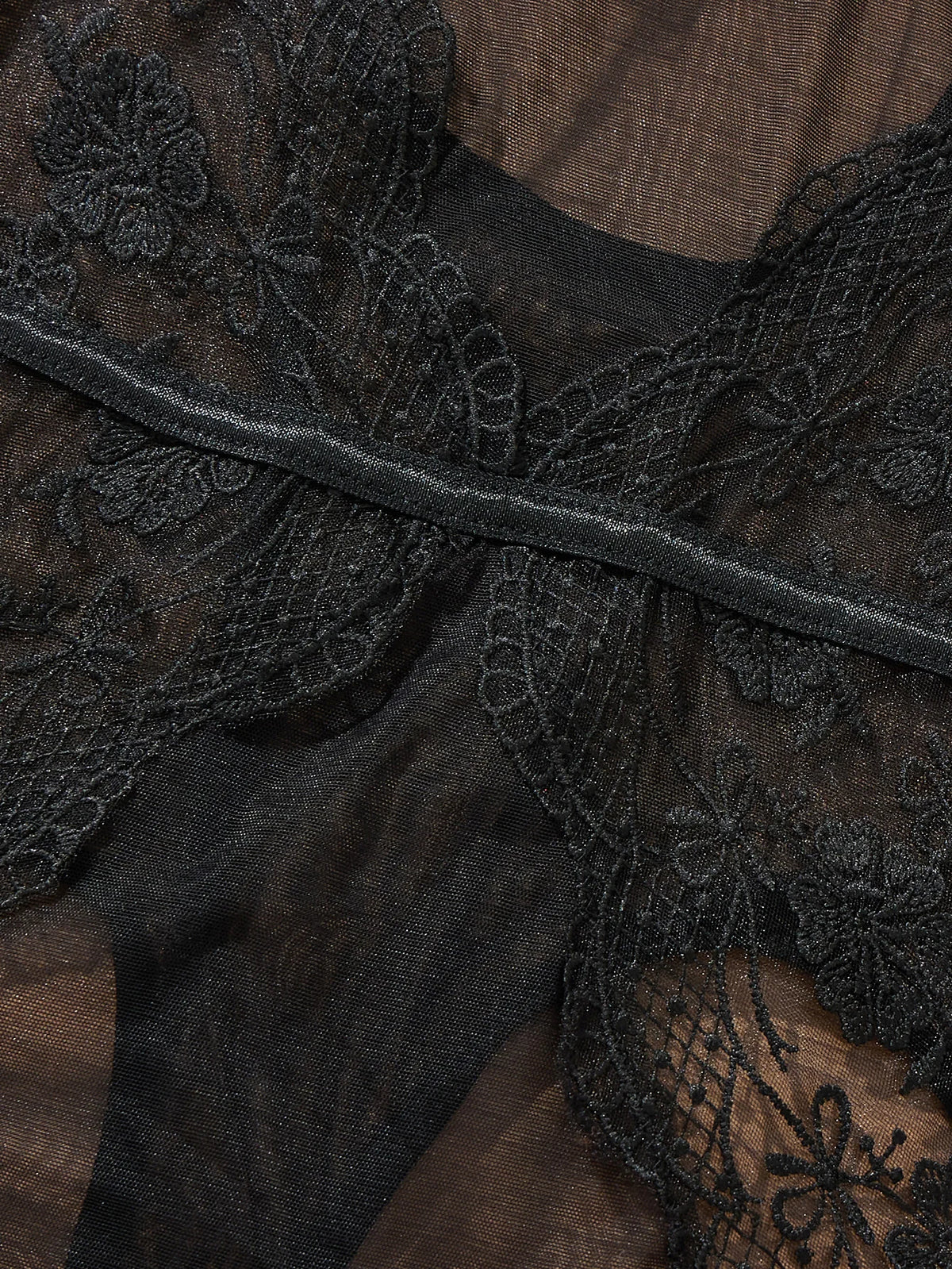 Black Lace Bodysuit with Floral Embroidery Sexy High-Waist Triangle Panties Strap Design Shapely Cutout to Highlight Women's Cur