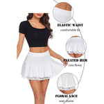 Women's Pleated Mini Skirt Elastic High Waist Lace Ruffle Short Skirts Japanese Lolita Casual Summer Fall Skirt ﻿