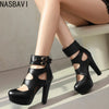 Trendy Hot Sale Summer Fashion Peep Toe Platform High Heels Roman Ankle Sandals Woman's Hollow Out Party Sandals Plus Size 34-50