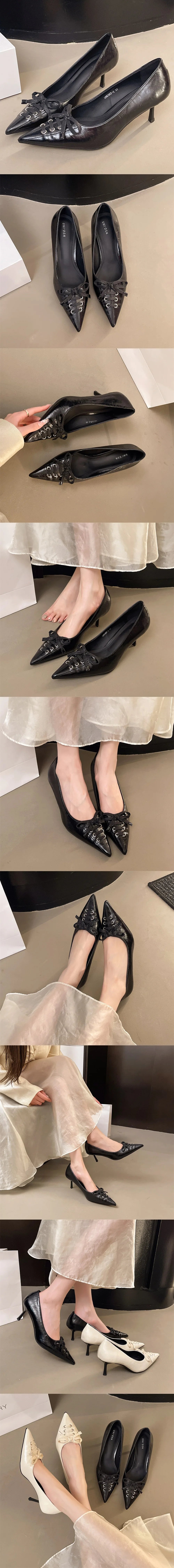 2026 Size 42 Vintage y2k Flowers Black Pointy Toe Slingback Pumps Cross-strap Summer 5cm Kitten Heels White Lady Shoes Women