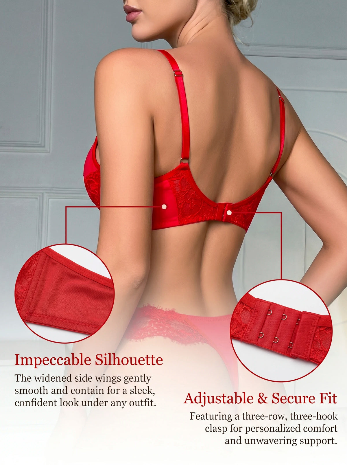 Women Red Lace Lingerie Set Floral Bra and low-rise thong Sheer Sexy Weekend Date Night Underwear J2527