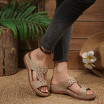 New Women Slippers Embroider Flowers Leather Women's Sandals Outdoor Light Casual Wedges Slippers Slip on Summer Shoes for Woman