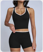 Tight Naked Yoga Shorts Suit Women Double Strap Sports Bra High Waist Flare Leggings Fitness Suit Gym Running Workout Clothes
