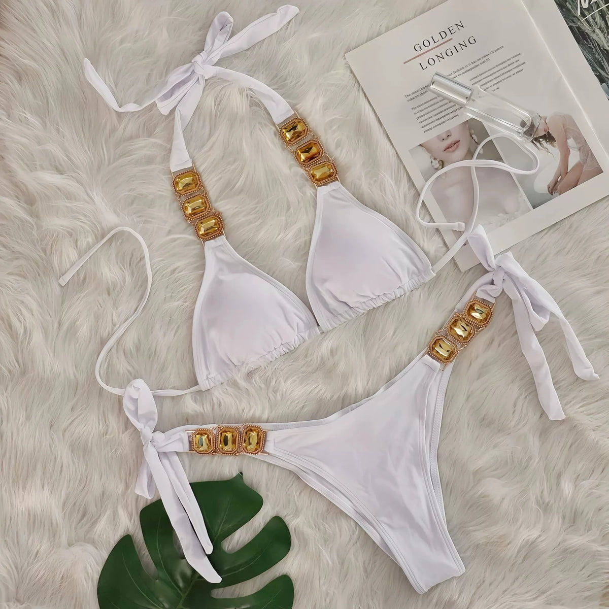 DEKA Brazilian Chain Bikini Set Women's Swimsuit Stylish Solid Thong Swimwear Diamond Separate Beachwear Bathing Suit