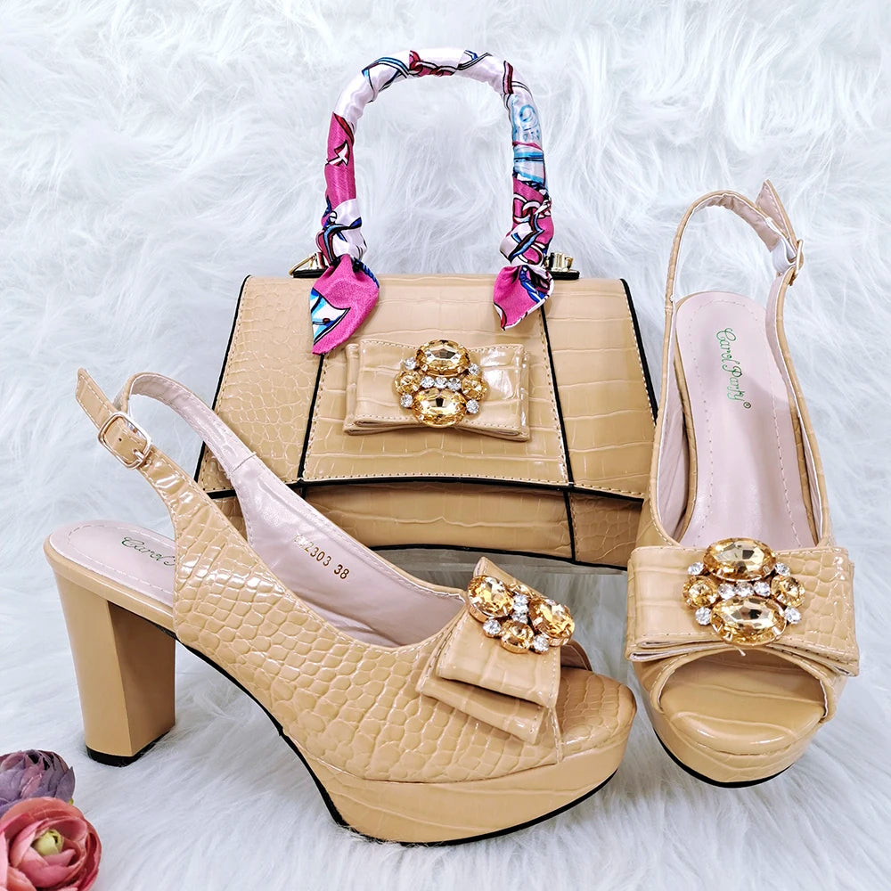 Doershow beautiful Italian Shoe and Bag Set New Shoes and Bag Set In Italy pink Color Italian Shoes with Matching Bags HFG1-23